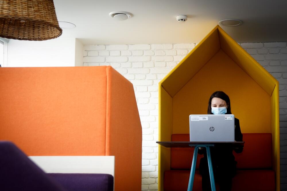 Mariana at work at Orange, Moldova. 