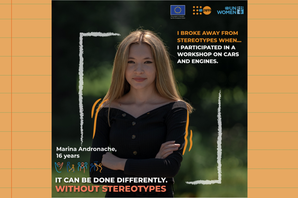 In Moldova, young people like Marina Andronache, 16, met to discuss the gender stereotypes they have faced. Photo: UNFPA Moldova.