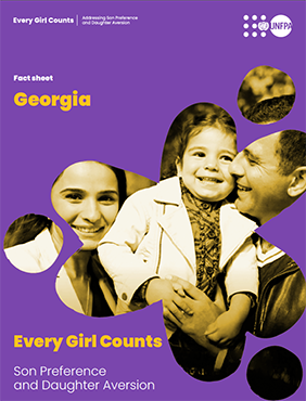 A purple cover with a cut-out photo of mom and dad holding a small girl between them. Title and logos.