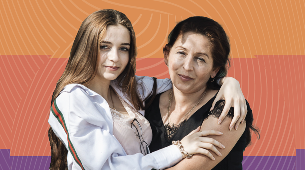 A cover of orange, red and purple shows a teenage girl and her mother hugging
