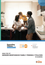 Cover of the publication showing a mother, a father, a baby and a toddler together in the kitchen