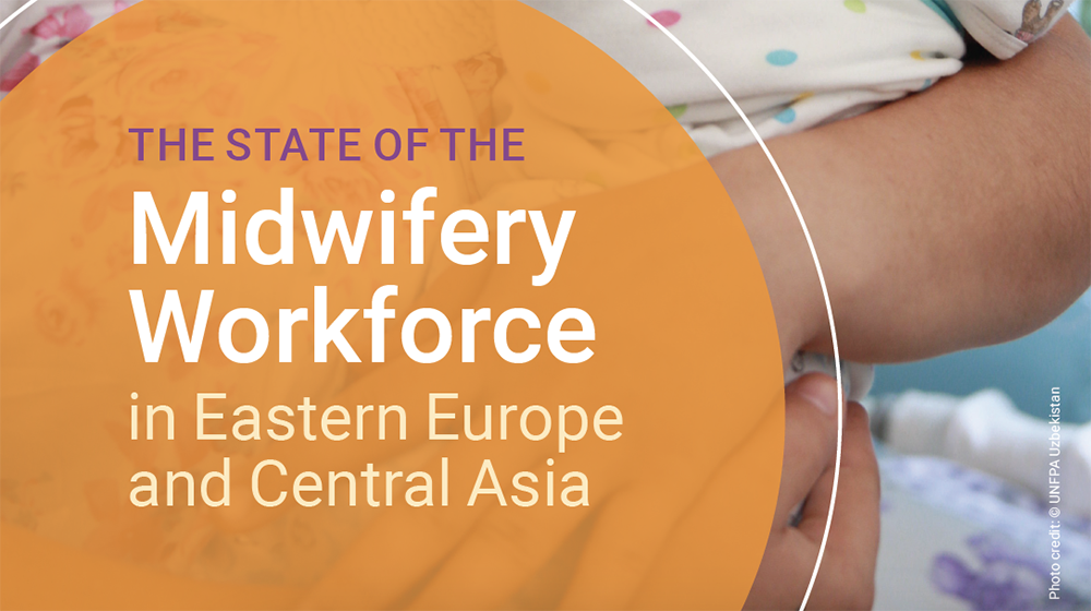A card with an orange circle reads "the state of the midwifery workforce in Eastern Europe and Central Asia"