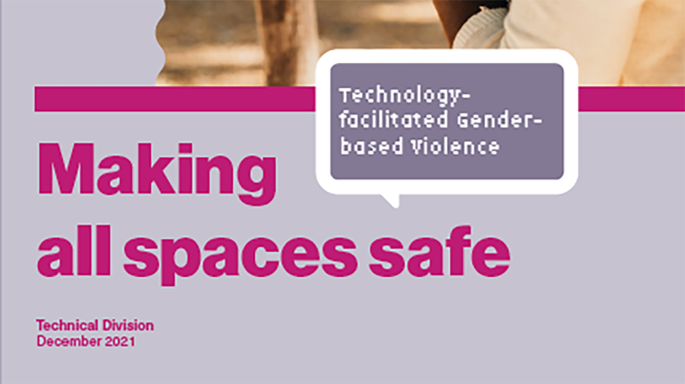 A light purple card that reads "Making all spaces safe" in bright pink