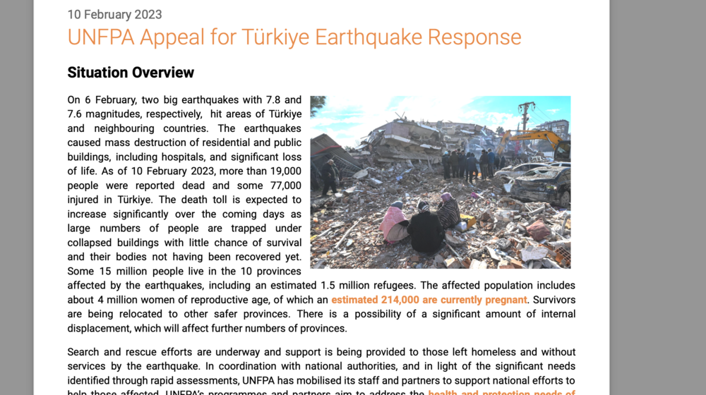 UNFPA Appeal for Türkiye Earthquake Response