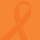 An orange card with a cancer memorial ribbon on it