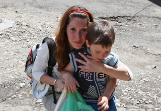 Young mother and son displaced in Ukraine