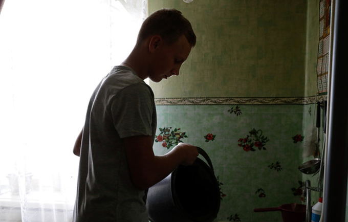 A boy at home in Ukraine