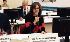 UNFPA Regional Director Alanna Armitage speaks at the 66th session of the WHO Regional Committee for Europe.