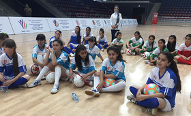 Girls attend a football programme run by UNFPA and the Special Olympics in Azerbaijan