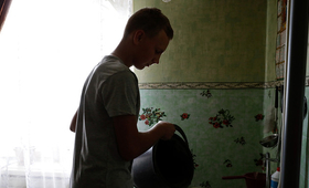 A boy at home in Ukraine