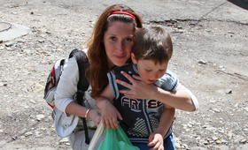 Young mother and son displaced in Ukraine