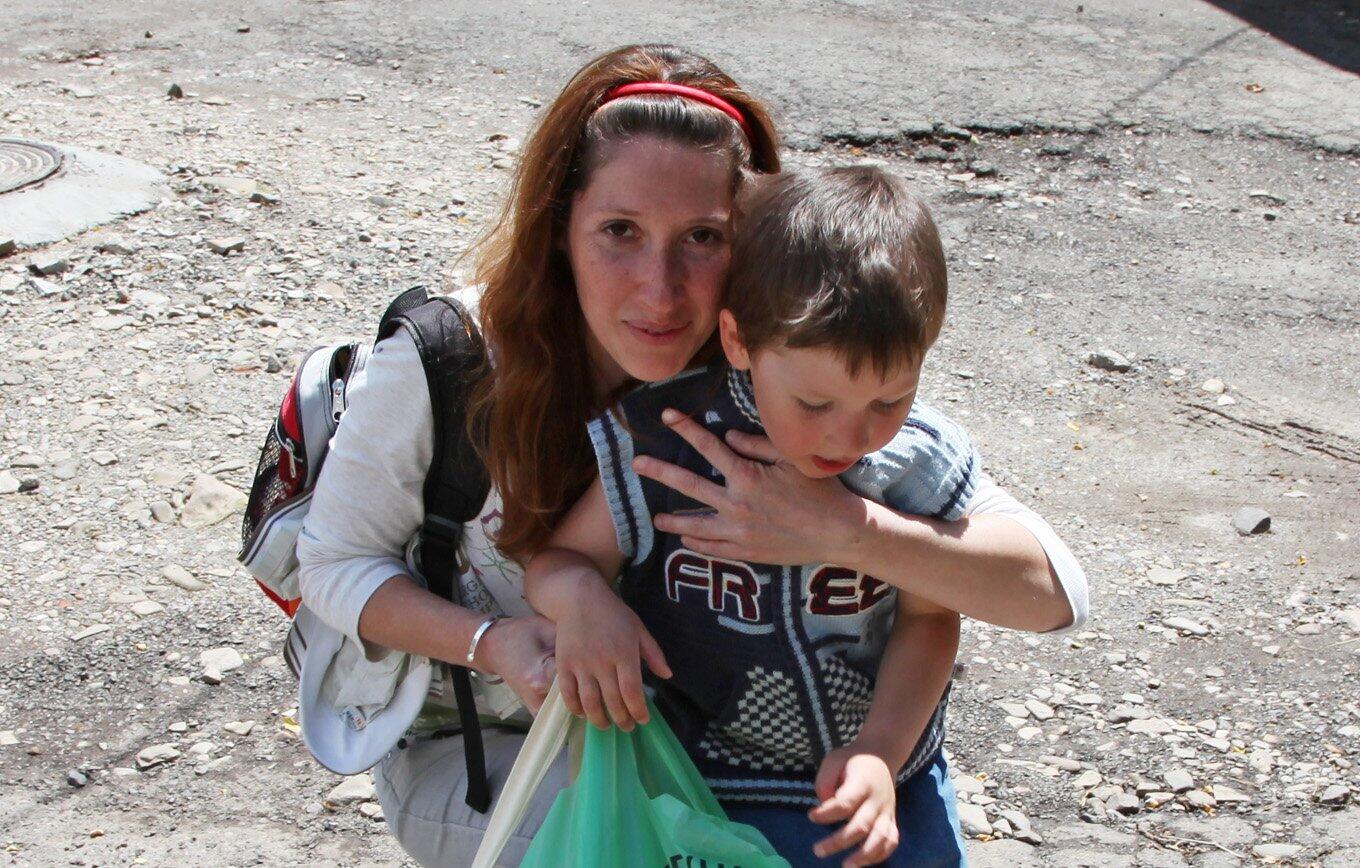 Young mother and son displaced in Ukraine