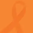 An orange card with a cancer memorial ribbon on it