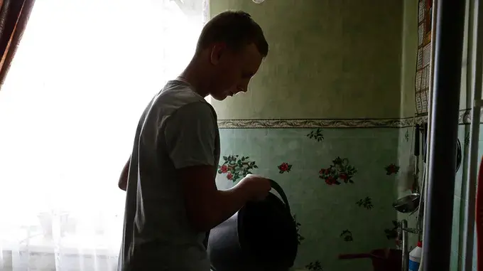 A boy at home in Ukraine