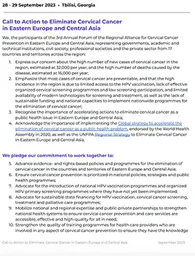 Call to Action: Annual Forum of the Regional Alliance for Cervical Cancer Prevention in Eastern Europe & Central Asia
