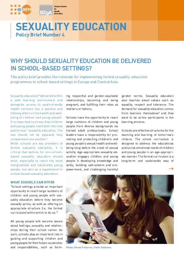 Why Should Sexuality Education be Delivered in School-Based Settings?