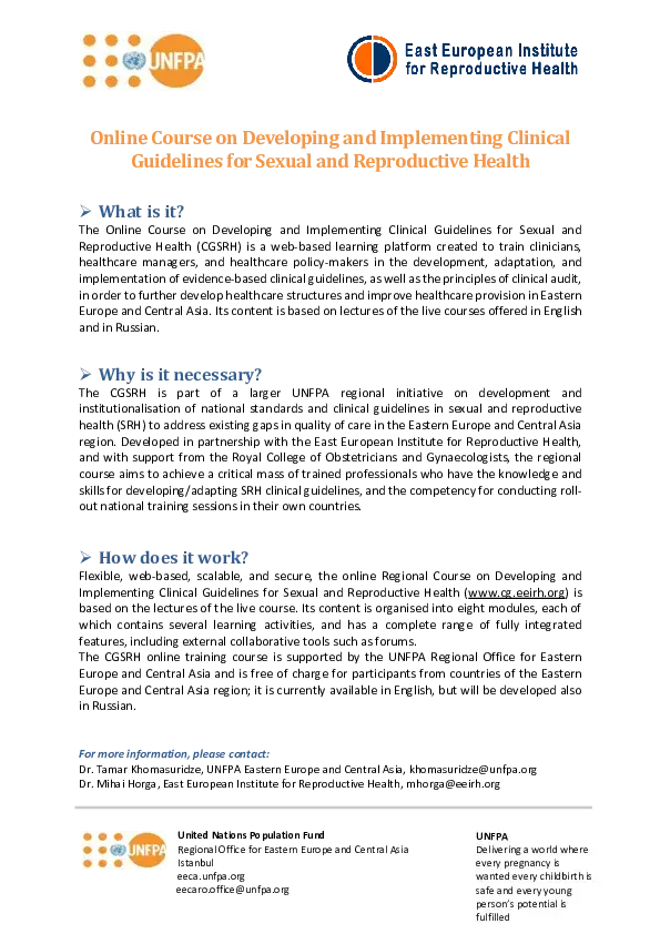 Online Course on Developing and Implementing Clinical Guidelines for Sexual and Reproductive Health