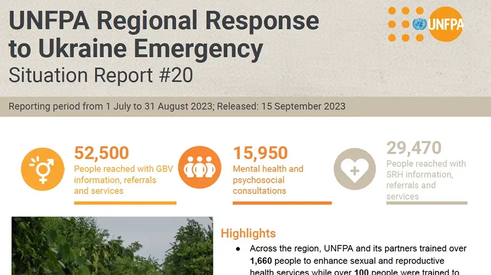 UNFPA Regional Response to Ukraine Emergency Situation Report #20