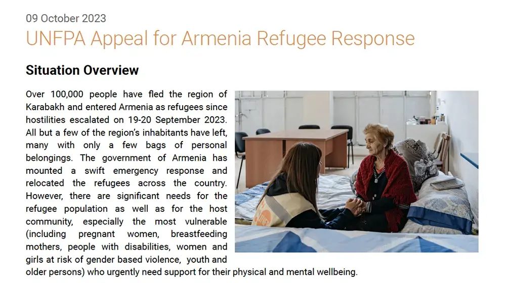 UNFPA Appeal for Armenia Refugee Response